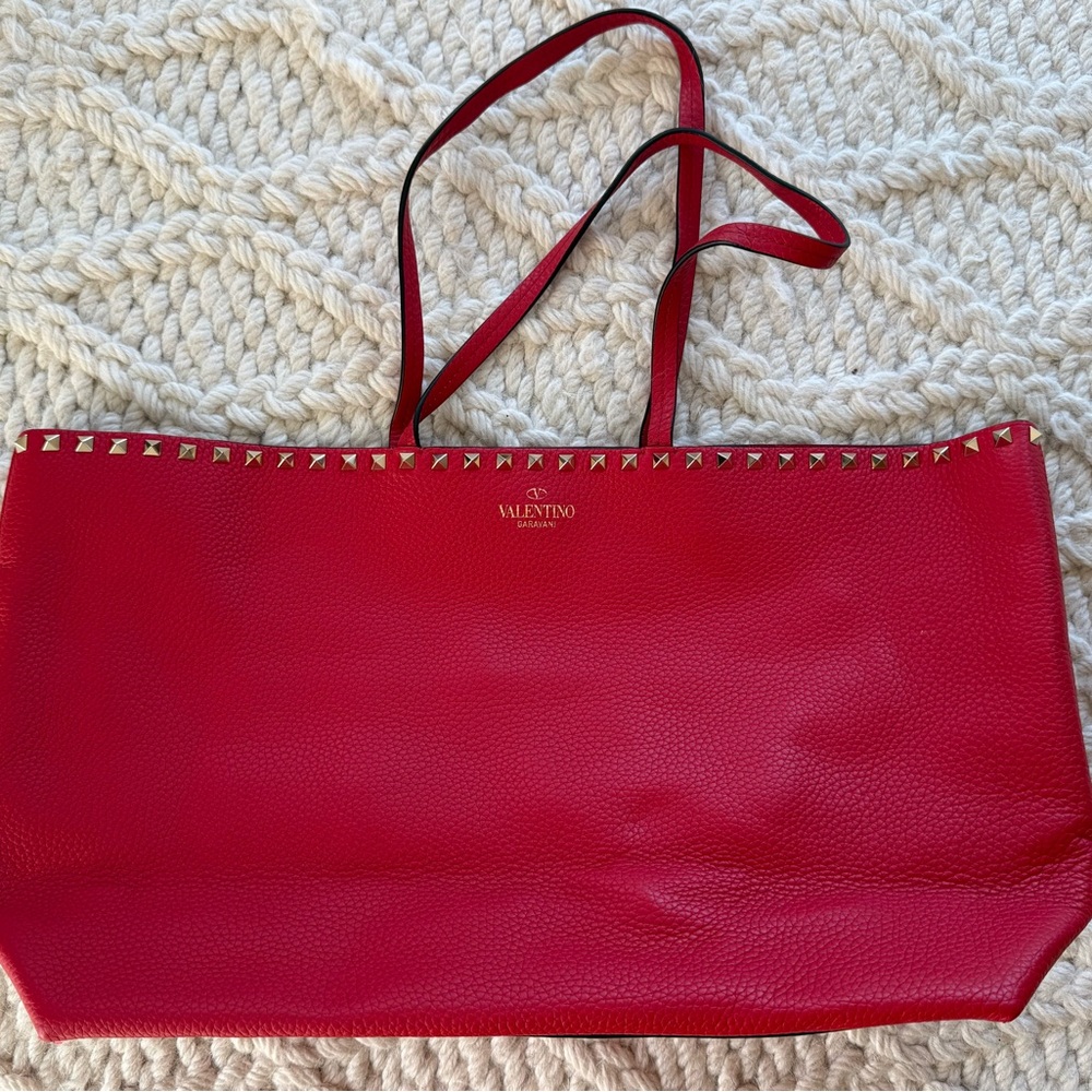 Valentino Vibrant Red Tote with Gold Studs